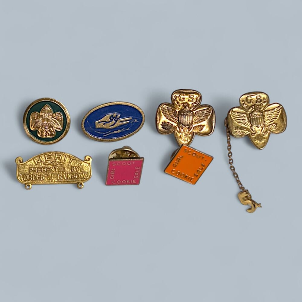 Vintage Girl Scout Hat Lapel Pins Lot Of 7